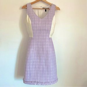 White House Black Market Purple Cream Tweed Sleeveless VNeck Dress Women’s Sm/2